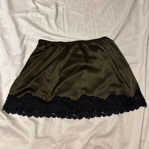 Auden Olive Satin Mini Skirt with Black Lace